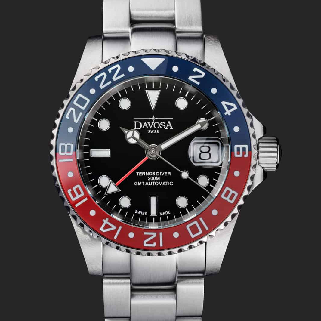 Ternos Ceramic Automatic GMT Swiss-Made Blue Red Diving Watch 16159060 GMT Davosa USA Official Distributor. Prices are Final. Tax & duties included.