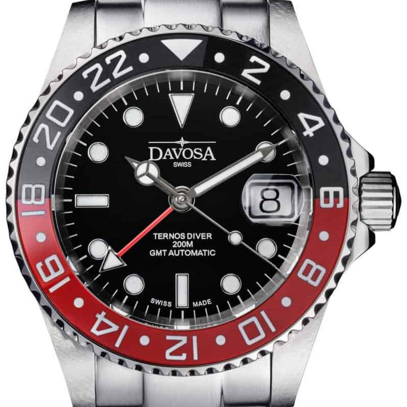 Ternos Ceramic Automatic GMT Black Red Diving Watch 16159090 GMT Davosa USA Official Distributor. Prices are Final. Tax & duties included. 40mm Black-Red TriaLink