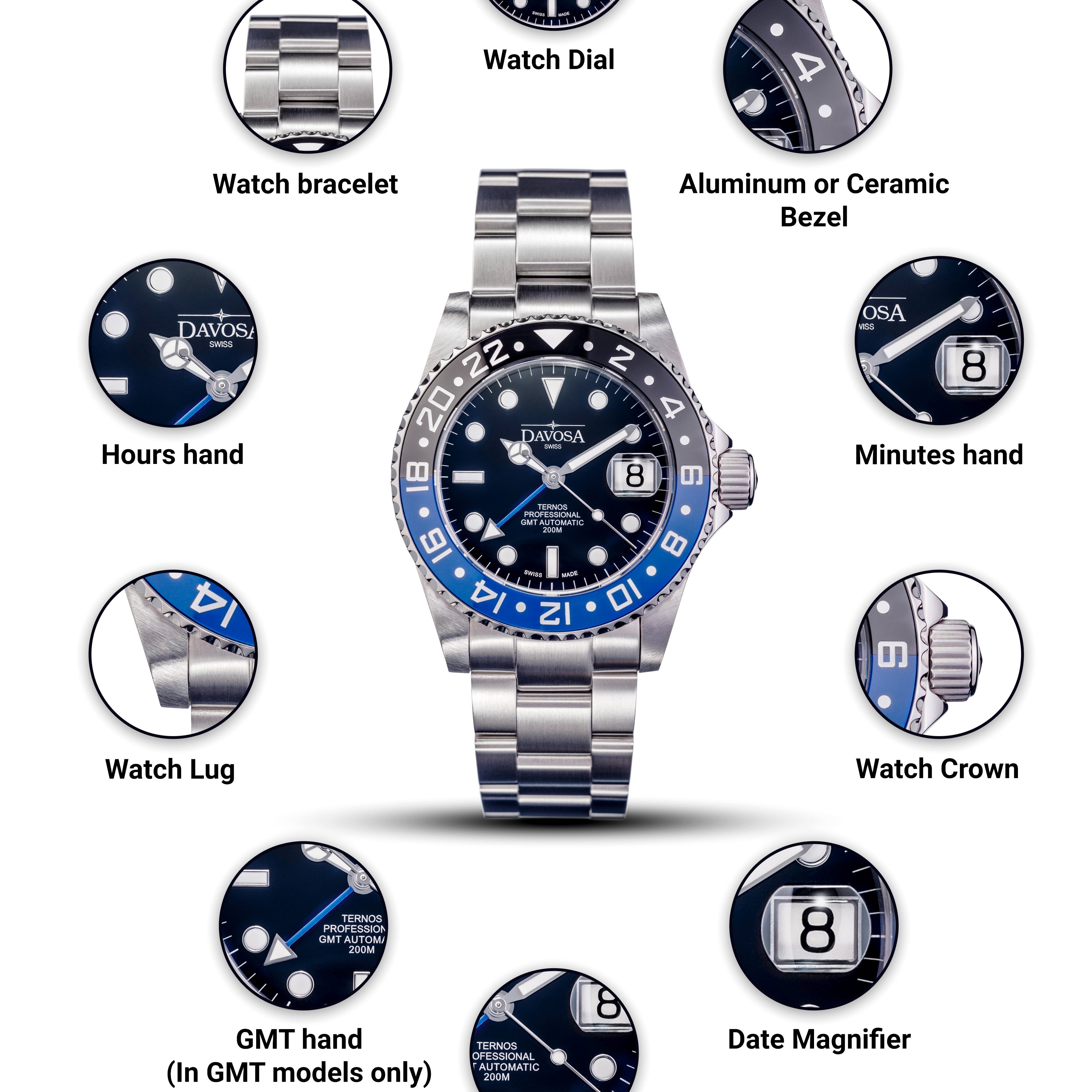 Ternos Professional Automatic 200m GMT Black Blue Diving Watch 16157145 GMT Davosa USA Official Distributor. Prices are Final. Tax & duties included.