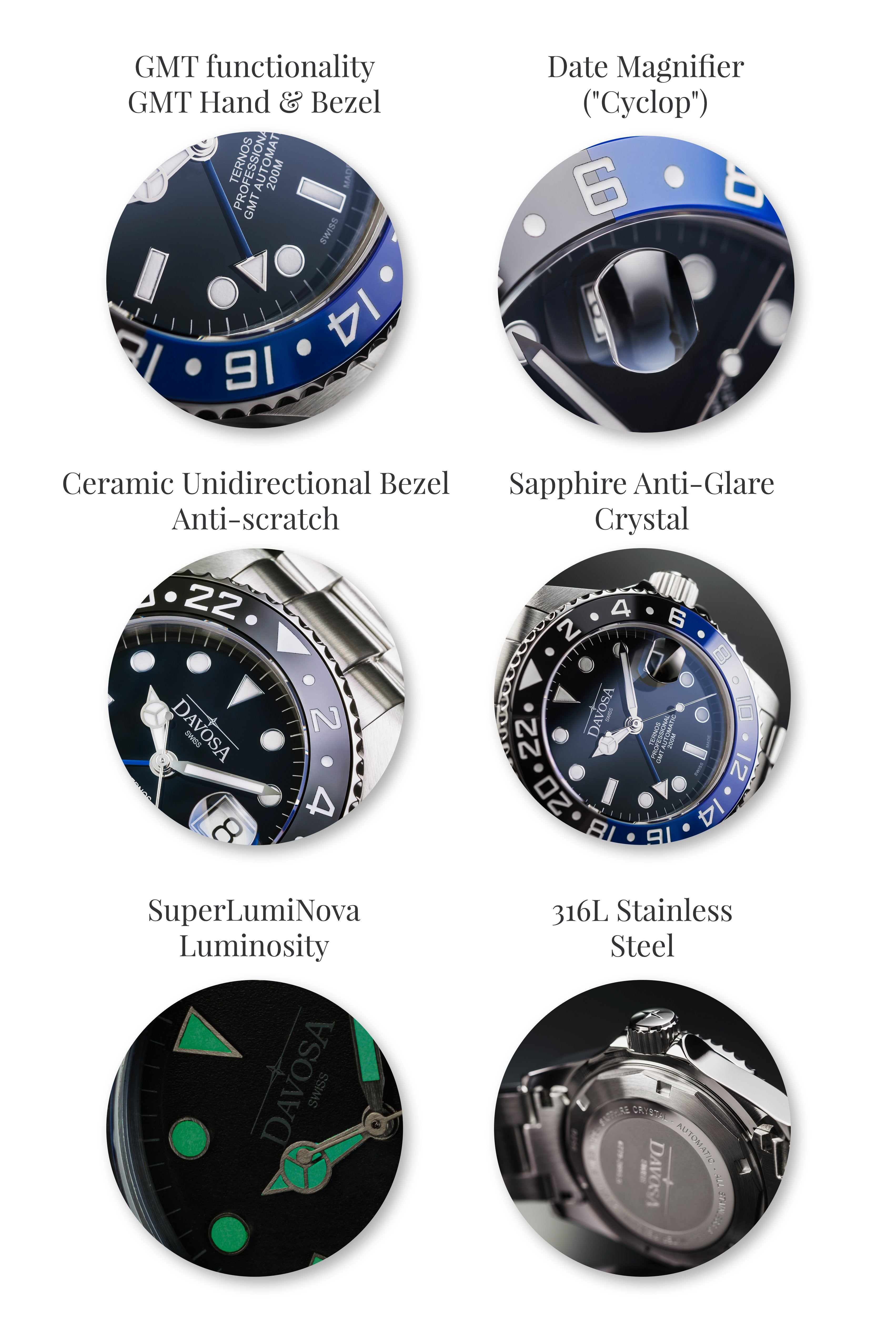 Ternos Professional Automatic 200m GMT Black Blue Diving Watch 16157145 GMT Davosa USA Official Distributor. Prices are Final. Tax & duties included.