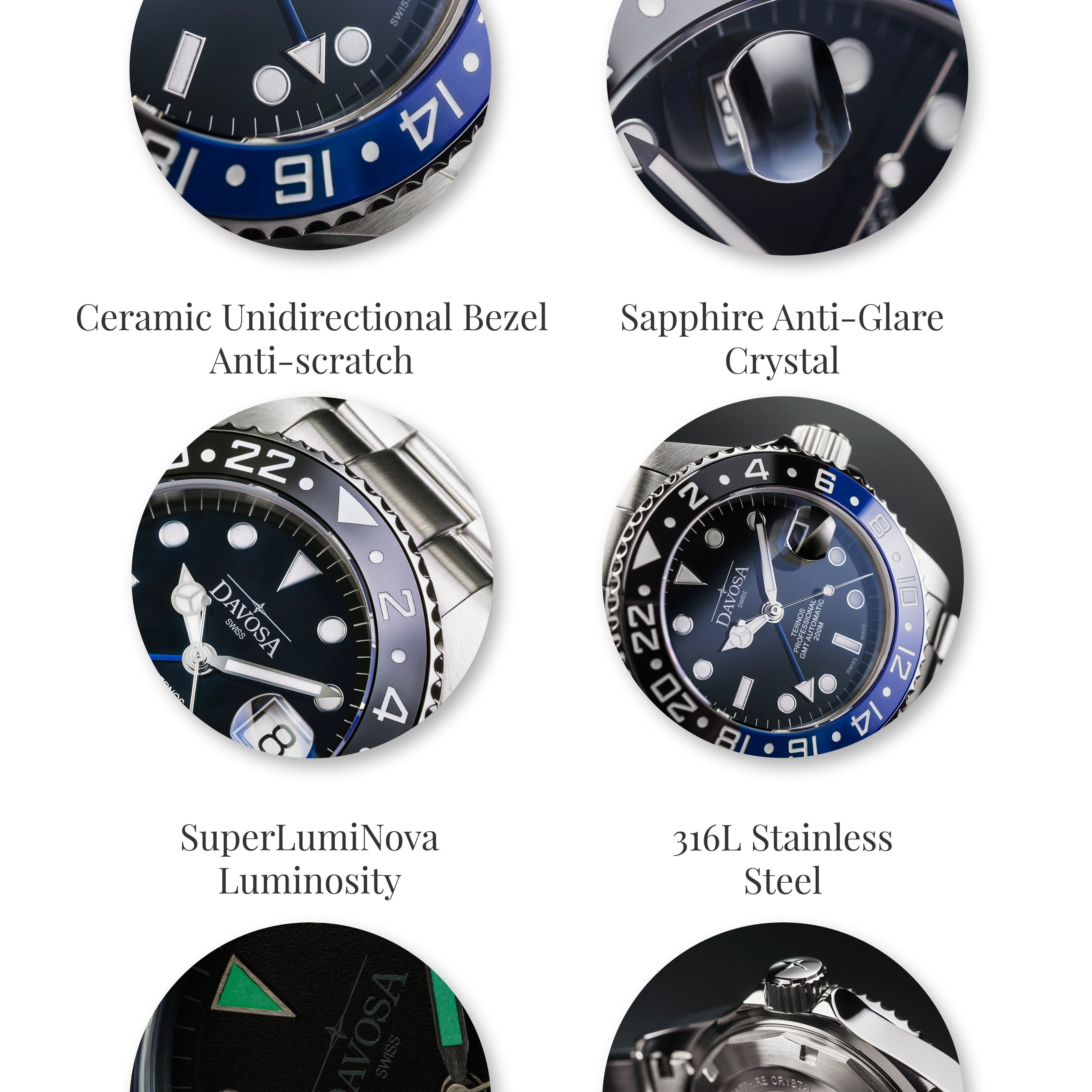 Ternos Professional Automatic 200m GMT Black Blue Diving Watch 16157104 GMT Davosa USA Official Distributor. Prices are Final. Tax & duties included.