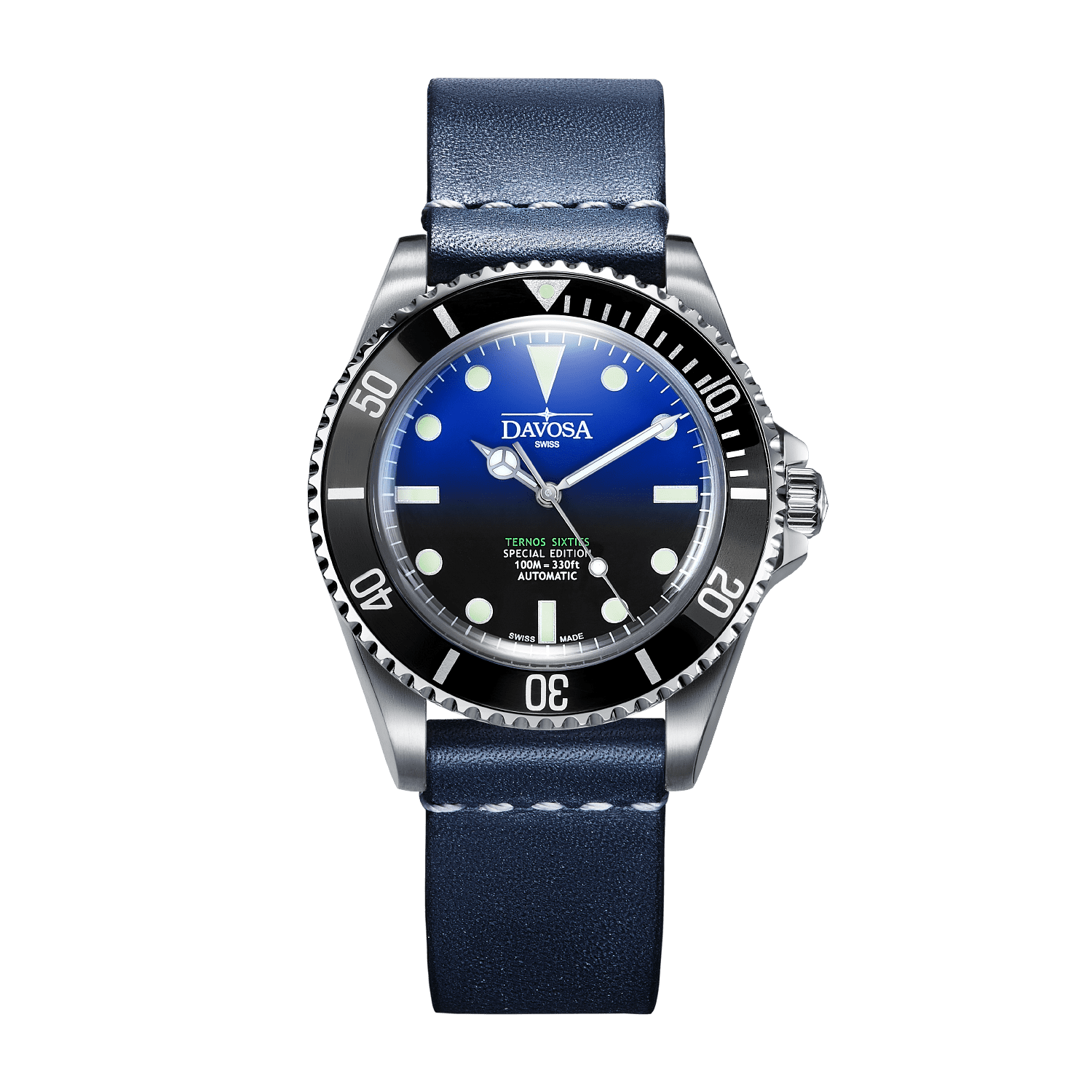Ternos Sixties Seahorse Swiss-Made 40mm Faded Blue Sapphire Crystal Unisex Wristwatch 16152590 Special US Edition 100 units only Diver Davosa USA Official Distributor. Prices are Final. Tax & duties included.