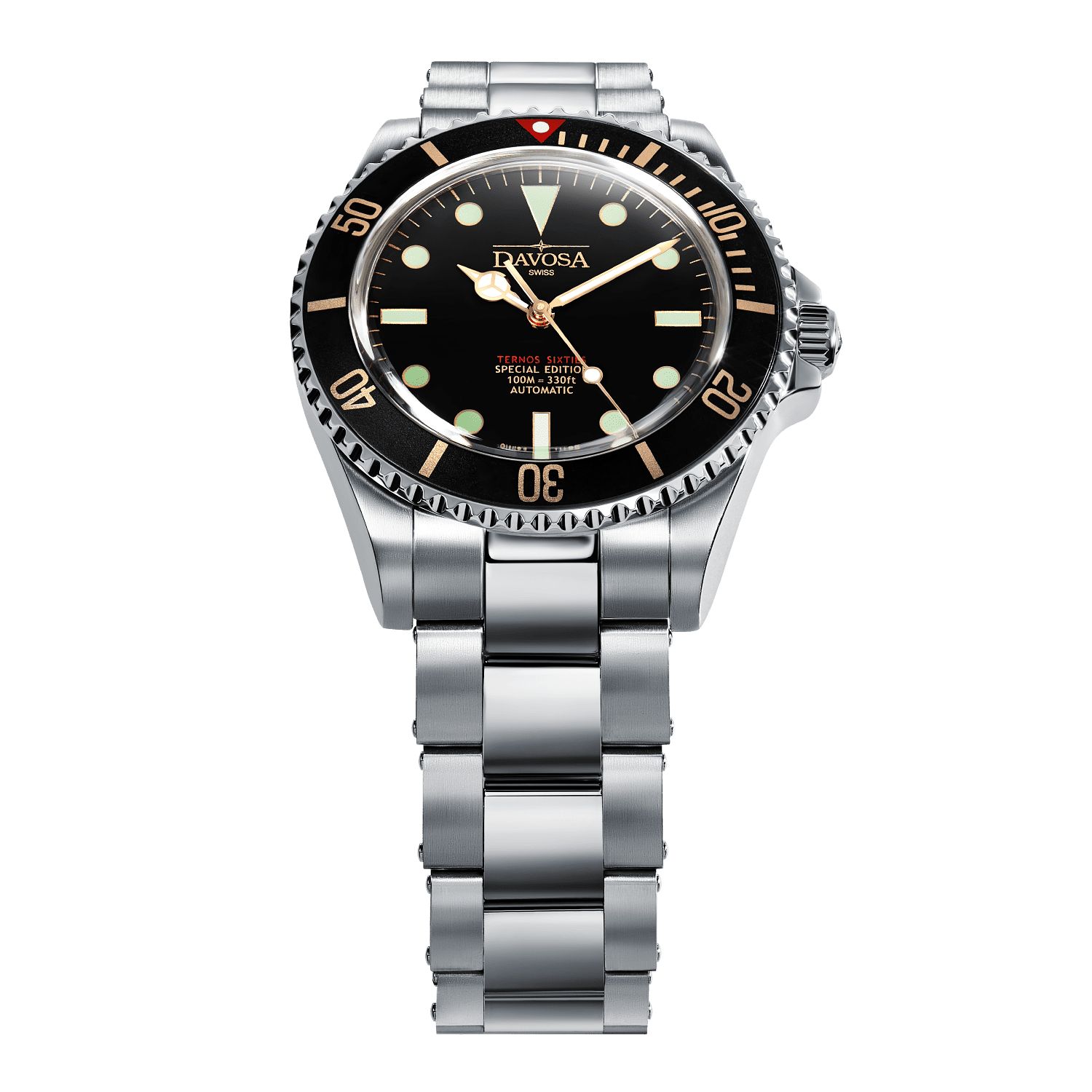 Ternos Sixties Seahorse Swiss-Made 40mm Golden touch Sapphire Crystal Unisex Wristwatch 16152591 Special US Edition 100 units only Diver Davosa USA Official Distributor. Prices are Final. Tax & duties included.