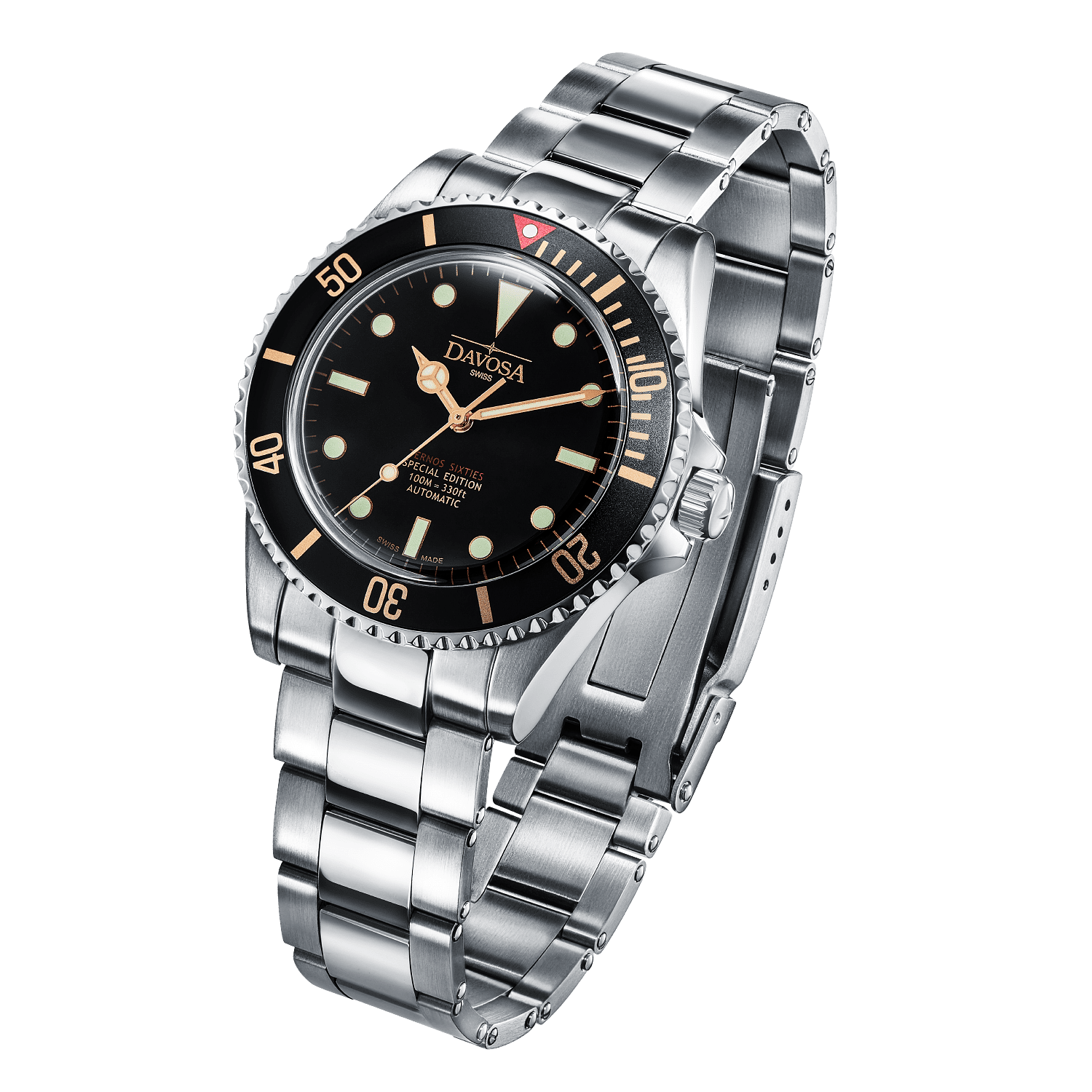 Ternos Sixties Seahorse Swiss-Made 40mm Golden touch Sapphire Crystal Unisex Wristwatch 16152591 Special US Edition 100 units only Diver Davosa USA Official Distributor. Prices are Final. Tax & duties included.