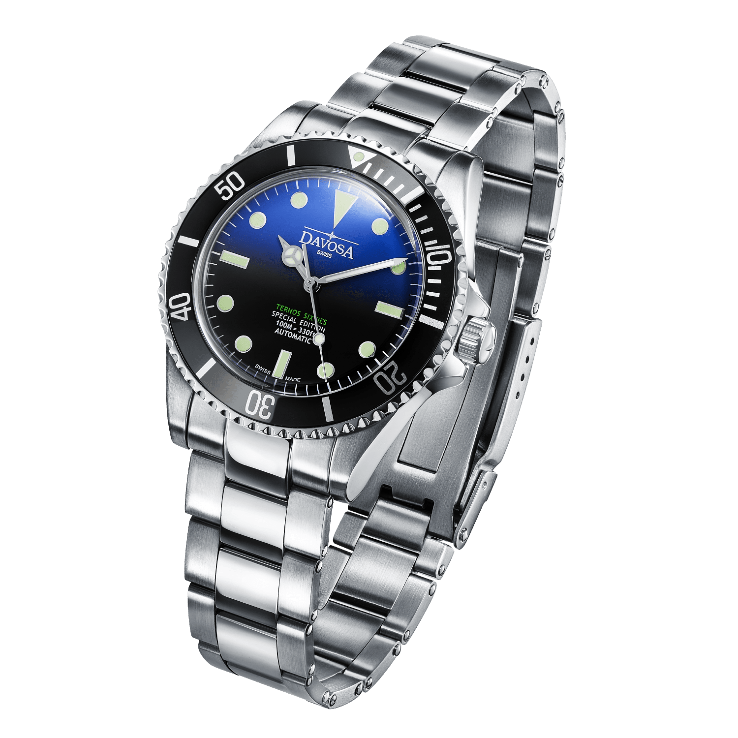 Ternos Sixties Seahorse Swiss-Made 40mm Faded Blue Sapphire Crystal Unisex Wristwatch 16152590 Special US Edition 100 units only Diver Davosa USA Official Distributor. Prices are Final. Tax & duties included.