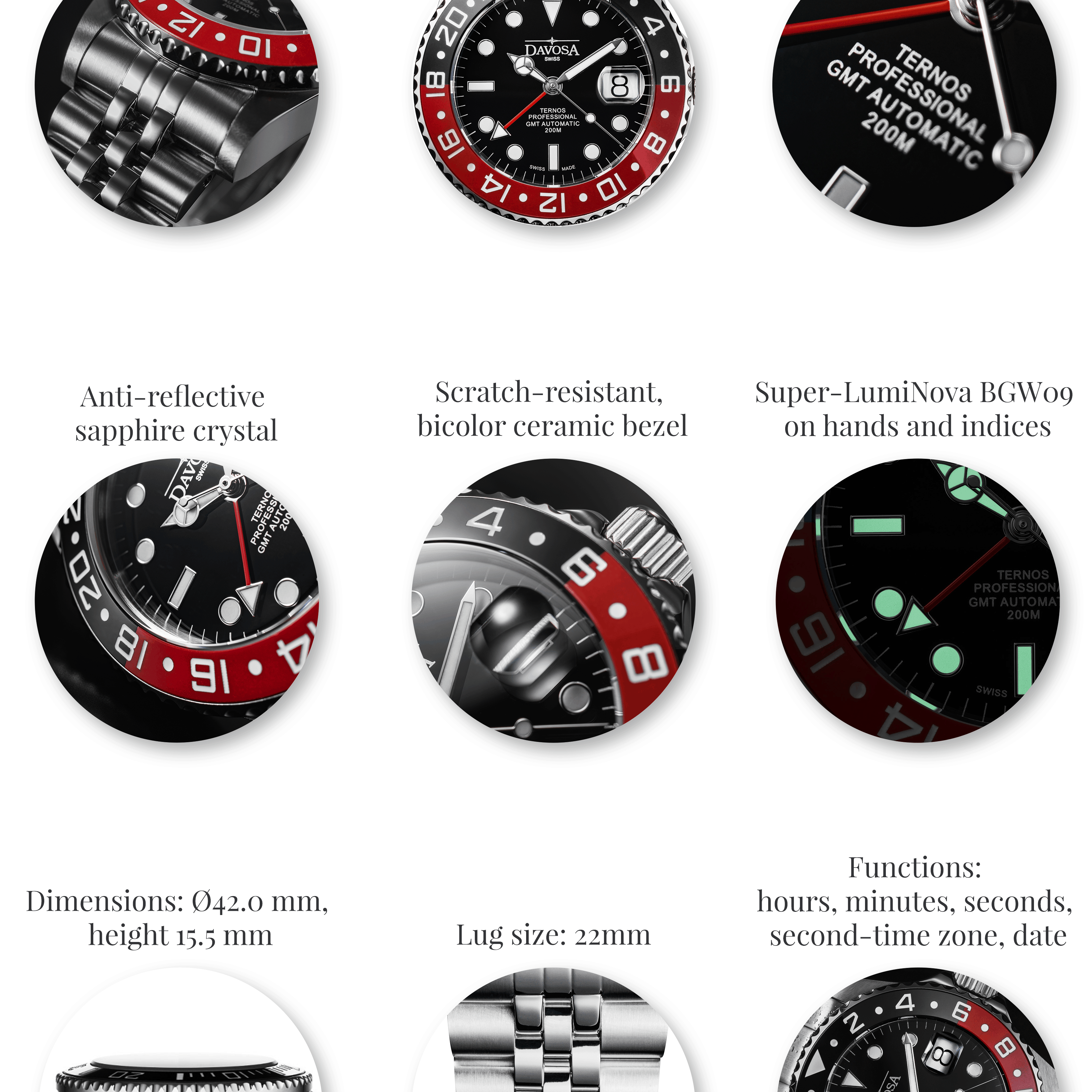 Ternos Professional Automatic 200m GMT Black Red Diving Watch 16157109 GMT Davosa USA Official Distributor. Prices are Final. Tax & duties included.