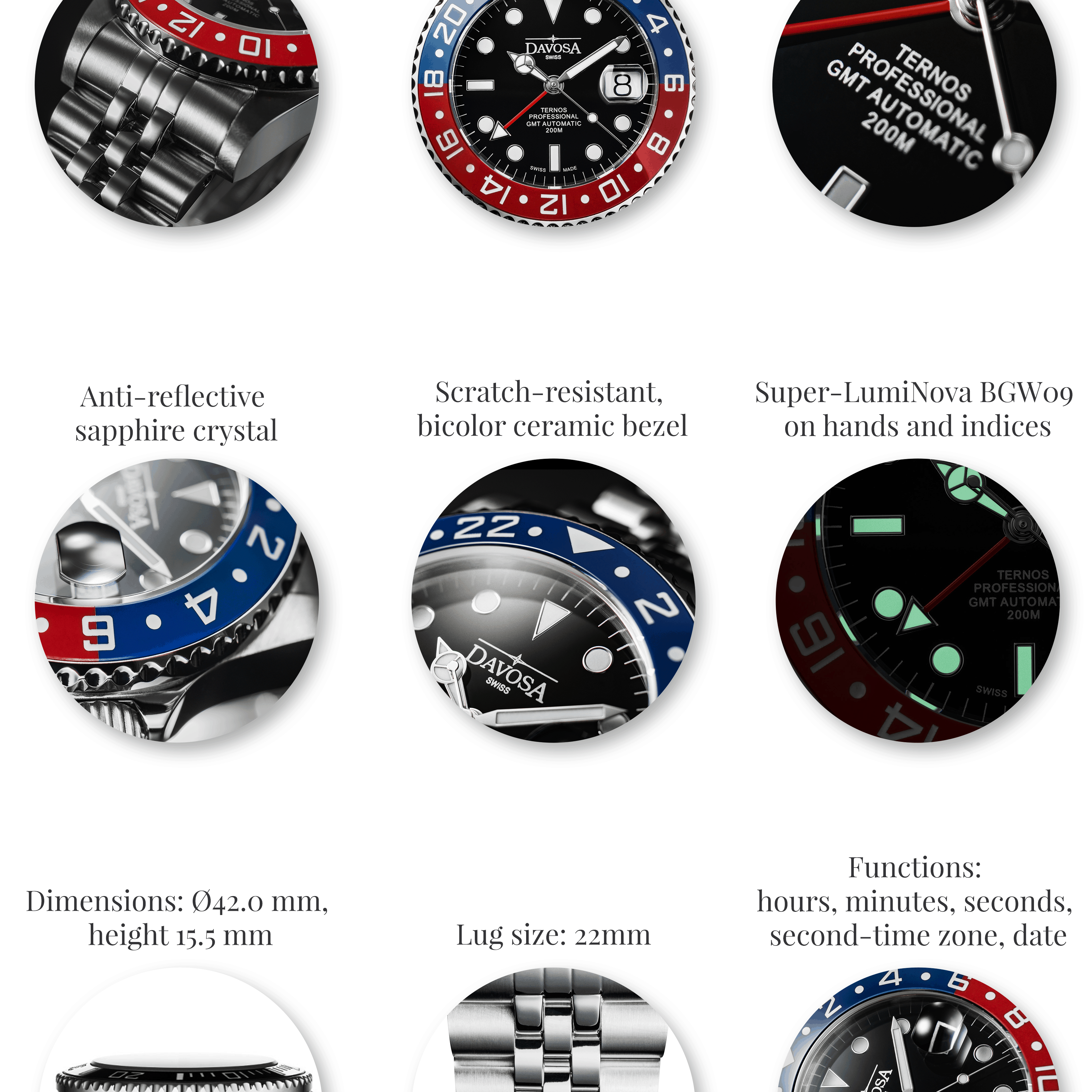 Ternos Professional Automatic 200m GMT Red Blue Diving Watch 16157160 GMT Davosa USA Official Distributor. Prices are Final. Tax & duties included.