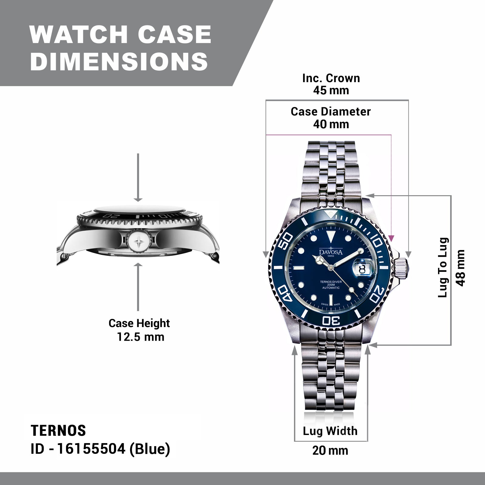 Ternos Ceramic Automatic 200m Blue Diving Watch 16155504 Diver Davosa USA Official Distributor. Prices are Final. Tax & duties included.
