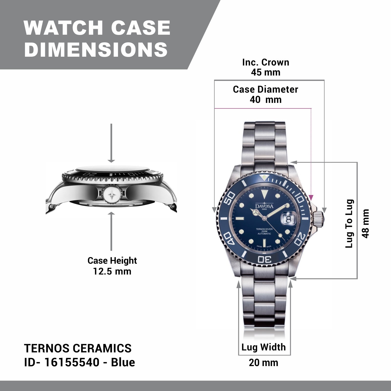 Ternos Ceramic Automatic 200m Blue Diving Watch 16155540 Diver Davosa USA Official Distributor. Prices are Final. Tax & duties included.