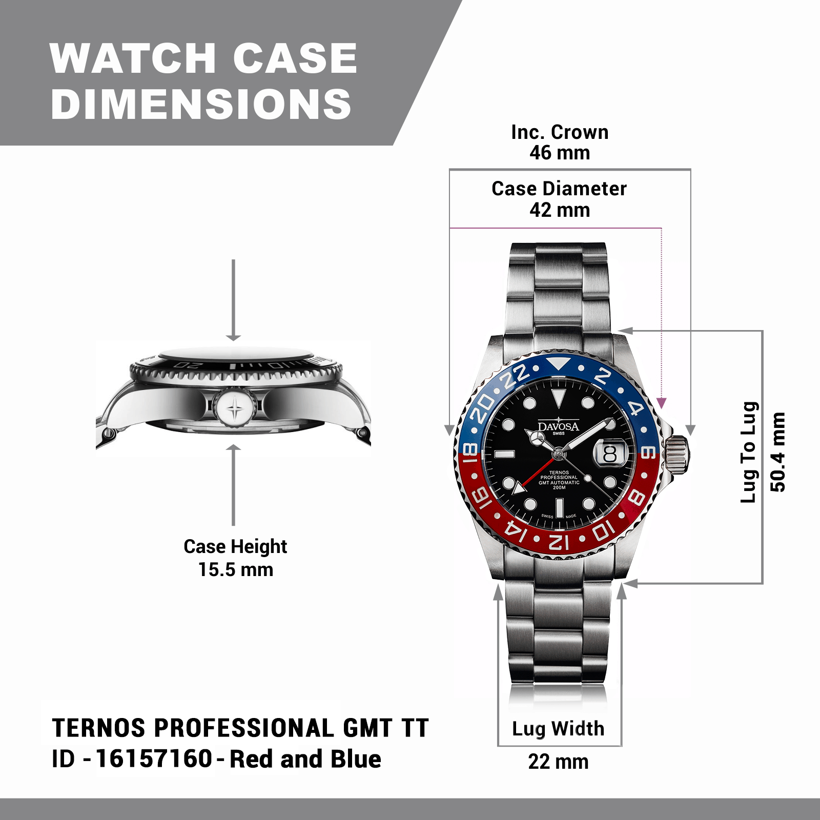 Ternos Professional Automatic 200m GMT Red Blue Diving Watch 16157160 GMT Davosa USA Official Distributor. Prices are Final. Tax & duties included.