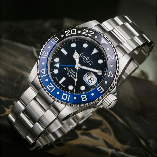 Ternos Professional Automatic 200m GMT Black Blue Diving Watch 16157145 GMT Davosa USA Official Distributor. Prices are Final. Tax & duties included.