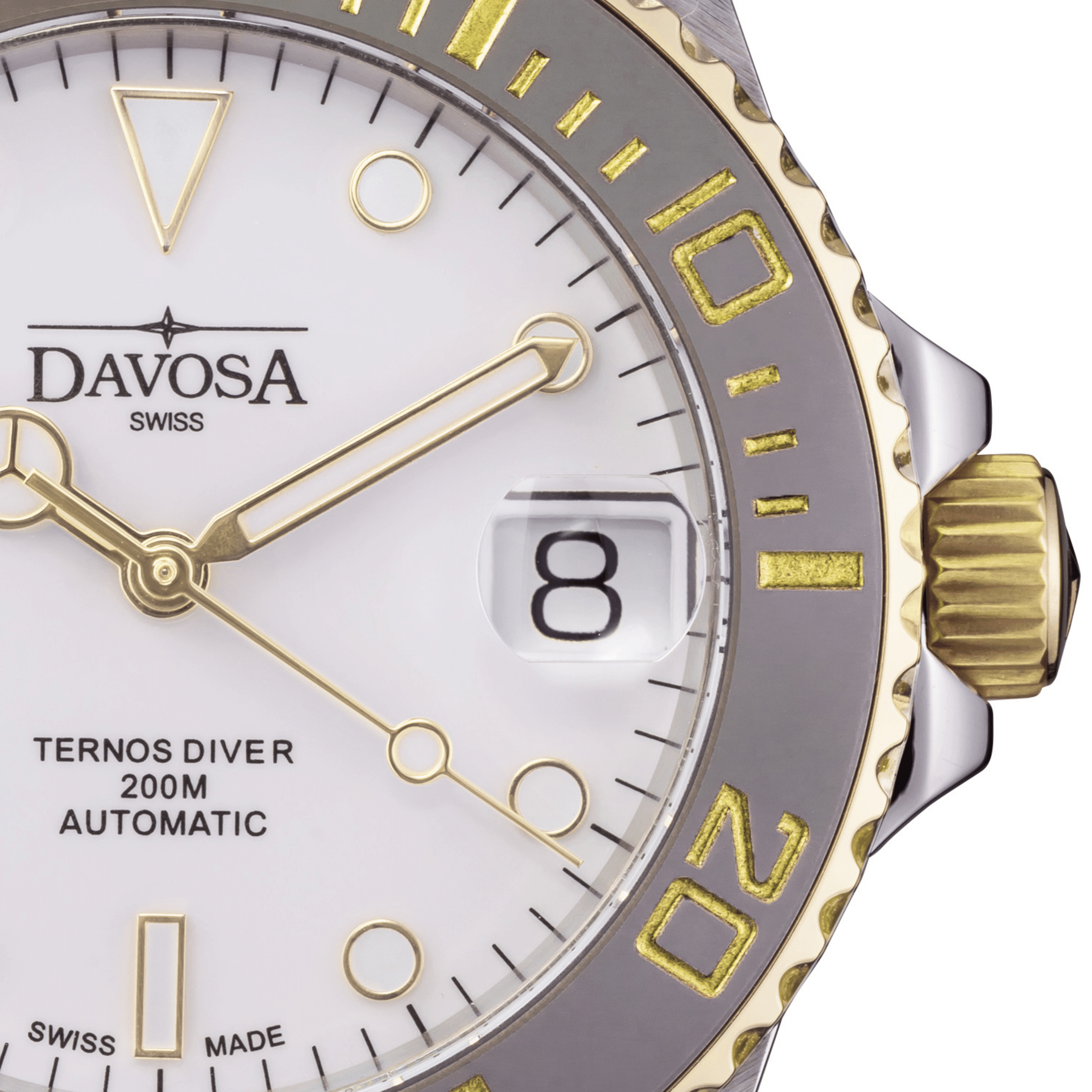 Ternos Medium Automatic Swiss-Made White Gold Diver Watch 16619720 Diver Davosa USA Official Distributor. Prices are Final. Tax & duties included.