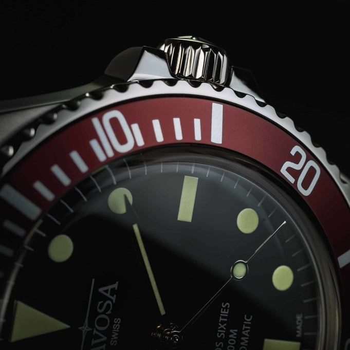 Ternos Sixties Automatic 100m Black Burgundy Diving Watch 16152560 Diver Davosa USA Official Distributor. Prices are Final. Tax & duties included.