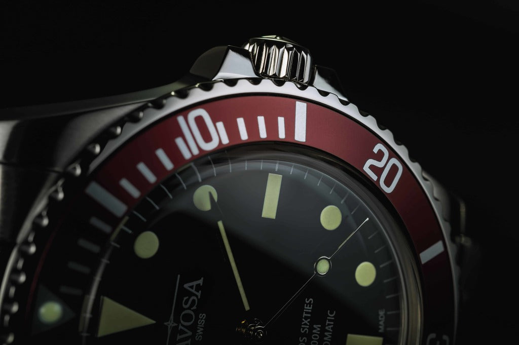 Ternos Sixties Automatic 100m Black Burgundy Diving Watch 16152560 Diver Davosa USA Official Distributor. Prices are Final. Tax & duties included.