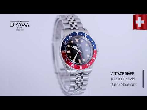 Vintage Quartz 100m Red Blue Unisex Diver Watch 16350090 GMT Davosa USA Official Distributor. Prices are Final. Tax & duties included.