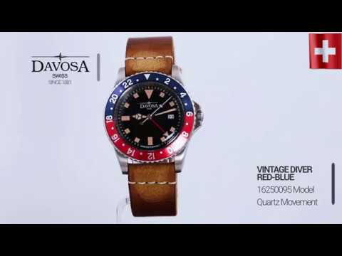 Vintage Quartz 100m Red Blue Men's Diver Watch 16250095 Watches Davosa USA Official Distributor. Prices are Final. Tax & duties included.