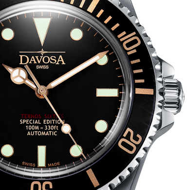 Ternos Sixties Seahorse Swiss-Made 40mm Golden touch Sapphire Crystal Unisex Wristwatch 16152591 Special US Edition 100 units only Diver Davosa USA Official Distributor. Prices are Final. Tax & duties included.