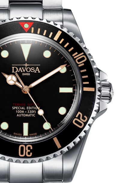 Ternos Sixties Seahorse Swiss-Made 40mm Golden touch Sapphire Crystal Unisex Wristwatch 16152591 Special US Edition 100 units only Diver Davosa USA Official Distributor. Prices are Final. Tax & duties included.