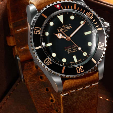 Ternos Sixties Seahorse Swiss-Made 40mm Golden touch Sapphire Crystal Unisex Wristwatch 16152591 Special US Edition 100 units only Diver Davosa USA Official Distributor. Prices are Final. Tax & duties included.