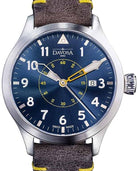 Neoteric Automatic Swiss-Made Blue Yellow Pilot Watch 16156546 Pilot Davosa USA Official Distributor. Prices are Final. Tax & duties included. 42mm Blue Leather