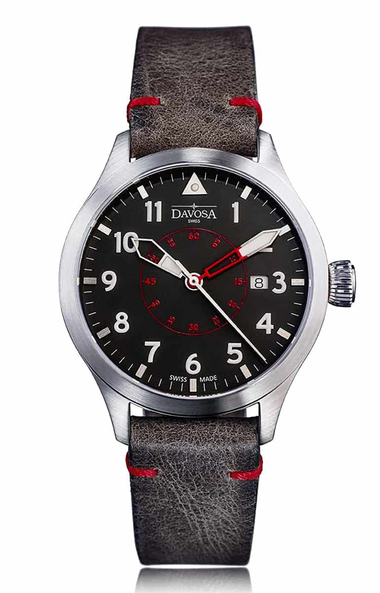 Neoteric Automatic Swiss-Made Black Red Pilot Watch 16156556 Pilot Davosa USA Official Distributor. Prices are Final. Tax & duties included.   