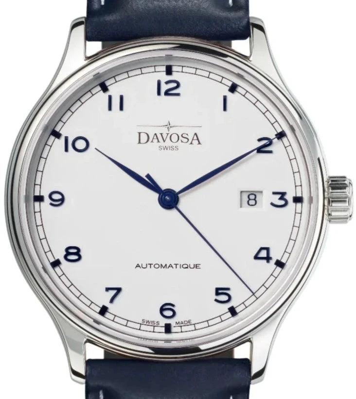 Classic Vegan Automatic Swiss-Made White Navy Blue Executive Watch 16145615v Executive Davosa USA Official Distributor. Prices are Final. Tax & duties included. 40mm White-Blue Leather