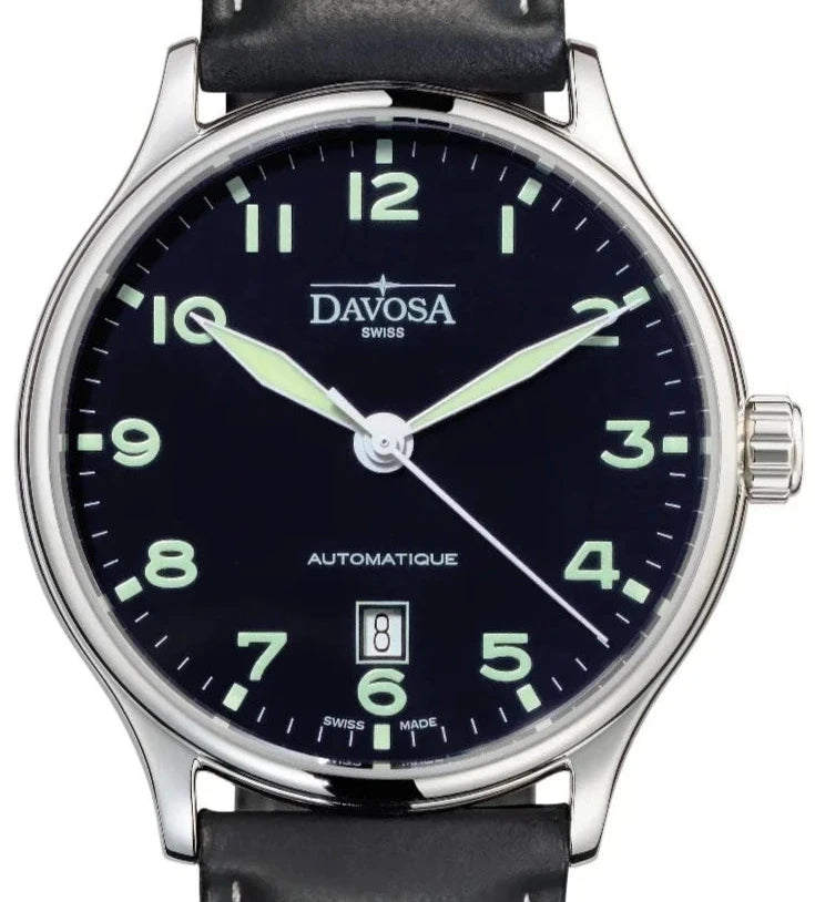 Classic Vegan Automatic Swiss-Made Blue Black Executive Watch 16145651 Classic Davosa USA Official Distributor. Prices are Final. Tax & duties included. 40mm Navy Leather