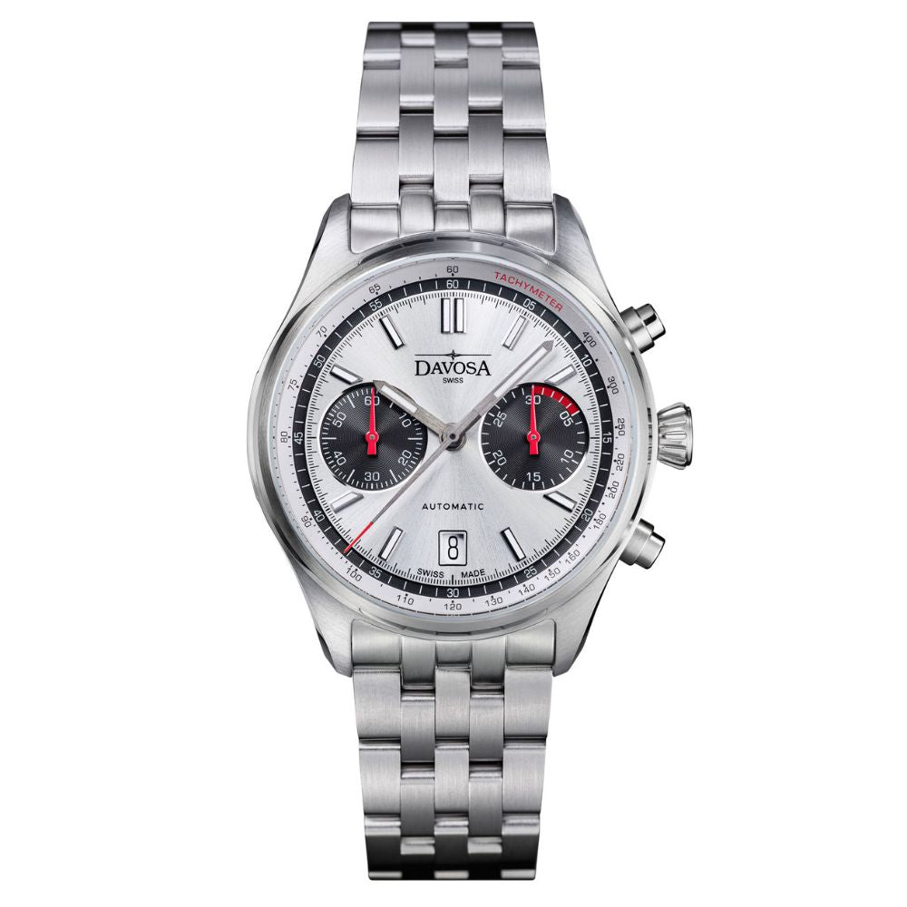 Newton Pilot Rally Chronograph 42mm Silver Limited Edition Pilot DAVOSA Swiss PentaLink bracelet