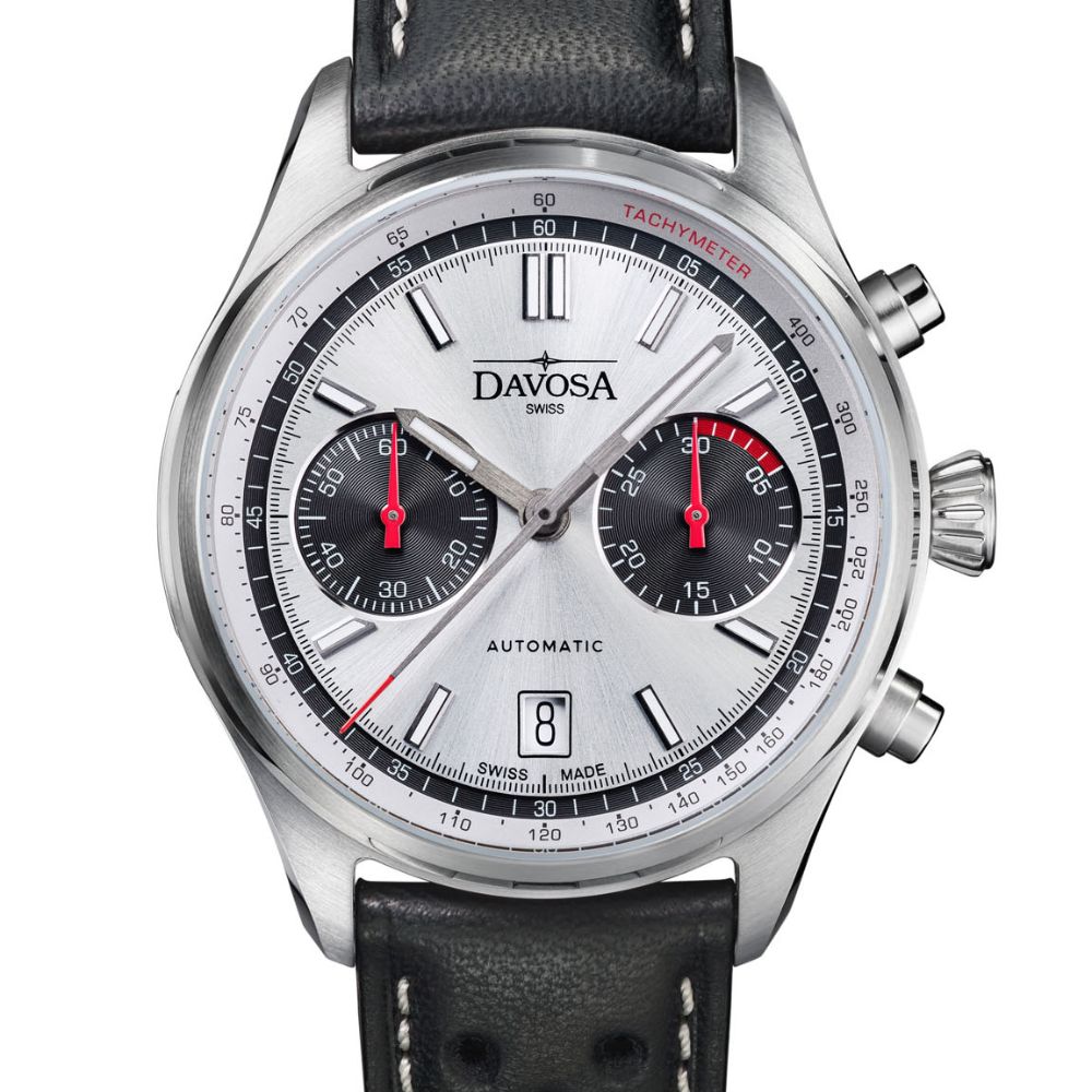 Newton Automatic Chronograph Silver Black Pilot Rally Watch 16153615 Limited Edition Pilot Davosa USA Official Distributor. Prices are Final. Tax & duties included. 42mm White-Black Leather