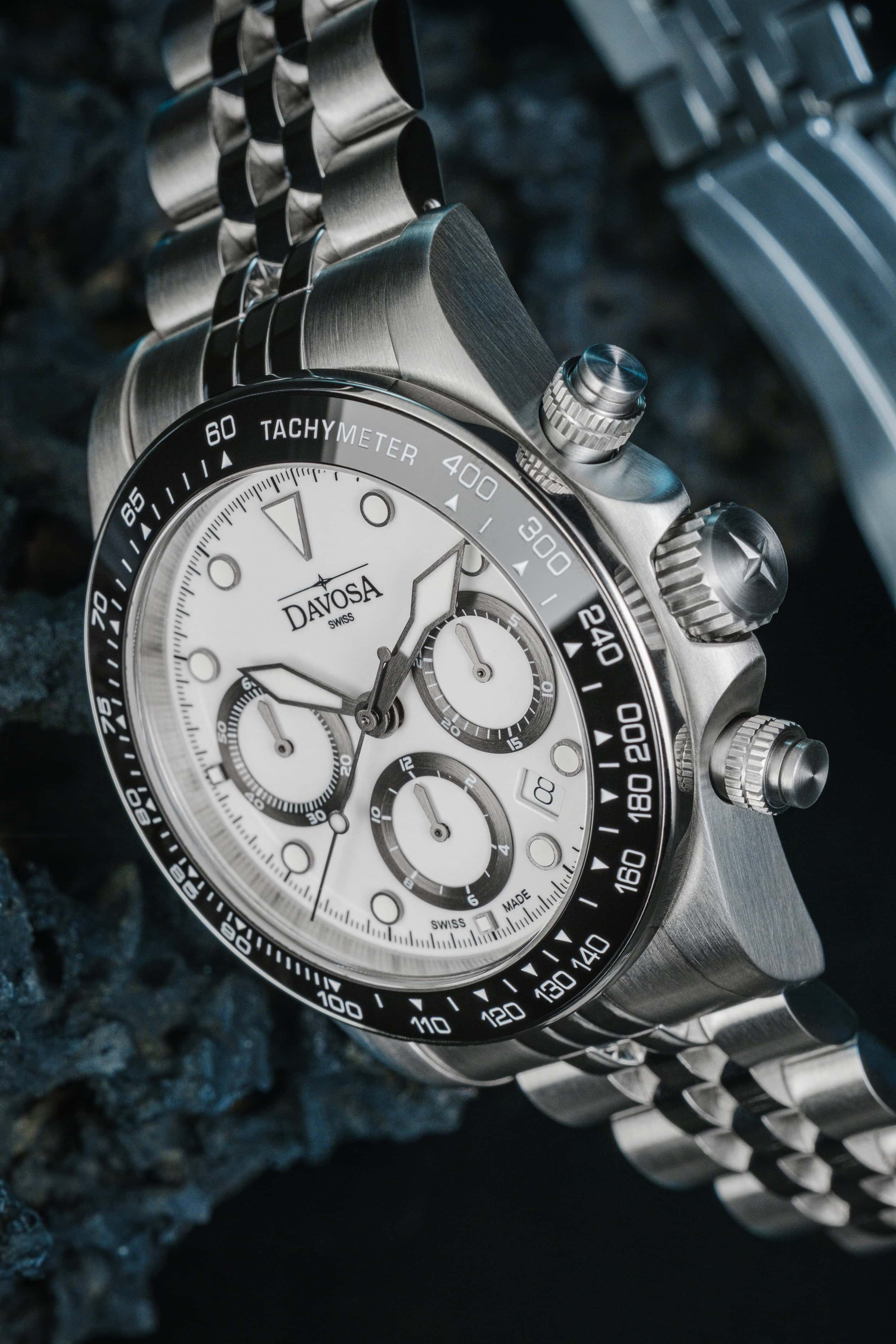 Ternos Professional Chronograph in White Dial with PentaLink Bracelet Ref. 161.543.02 Chronograph Davosa USA Official Distributor. Prices are Final. Tax & duties included.