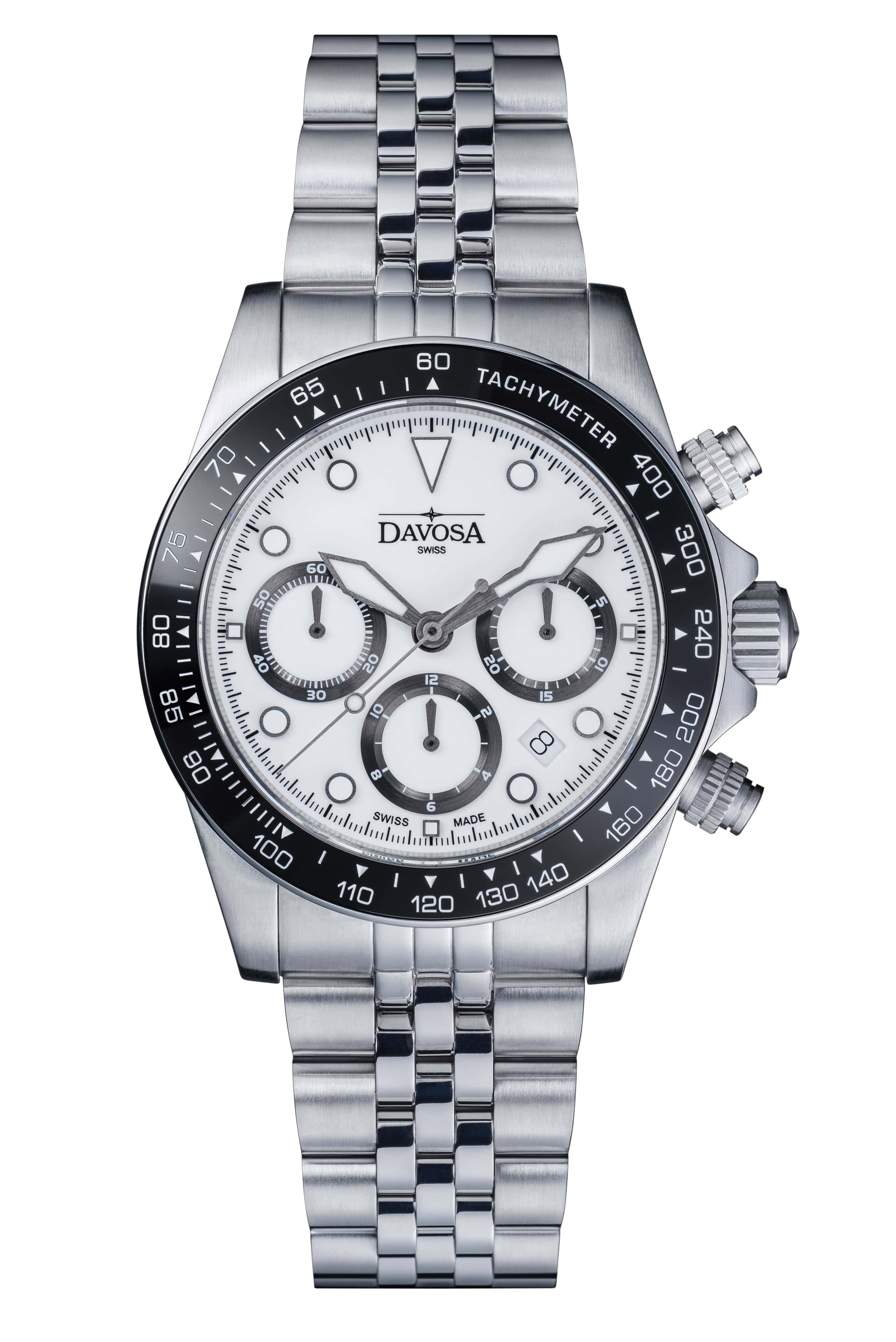 Ternos Professional Chronograph in White Dial with PentaLink Bracelet Ref. 161.543.02 Chronograph Davosa USA Official Distributor. Prices are Final. Tax & duties included. 42mm White-Black PentaLink