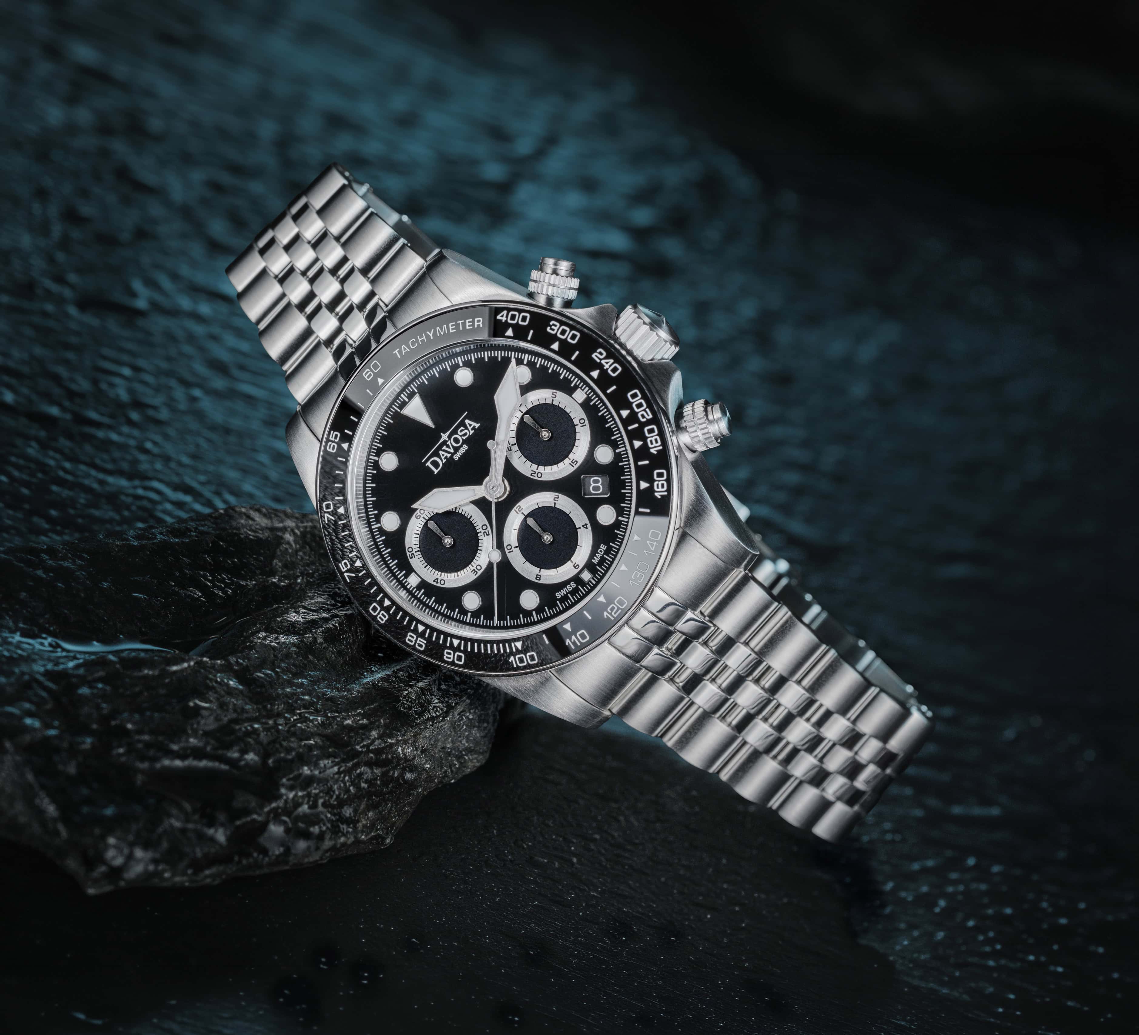 Ternos Professional Chronograph in Black Dial with PentaLink Bracelet Ref. 161.543.05 Chronograph Davosa USA Official Distributor. Prices are Final. Tax & duties included.