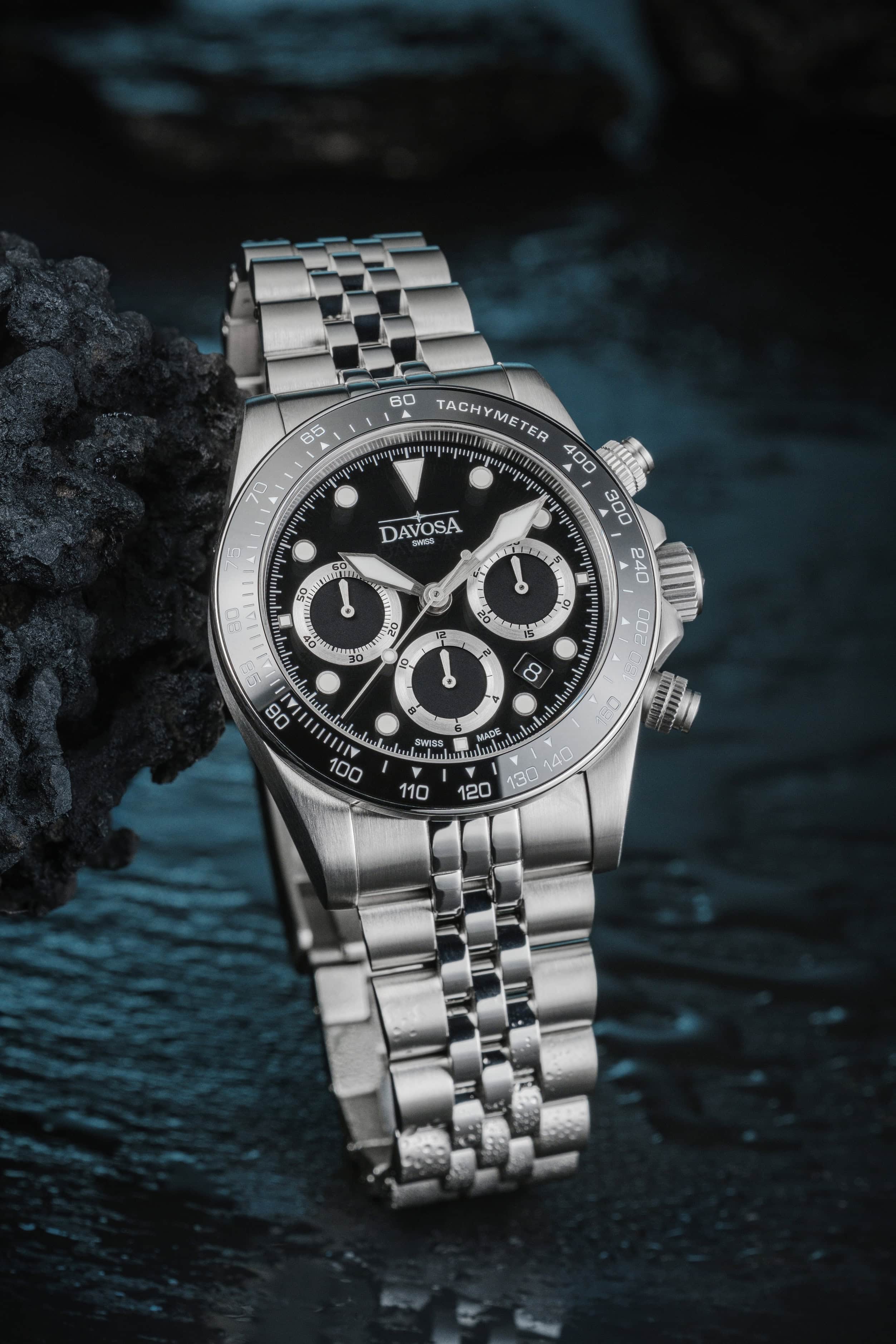 Ternos Professional Chronograph in Black Dial with PentaLink Bracelet Ref. 161.543.05 Chronograph Davosa USA Official Distributor. Prices are Final. Tax & duties included.