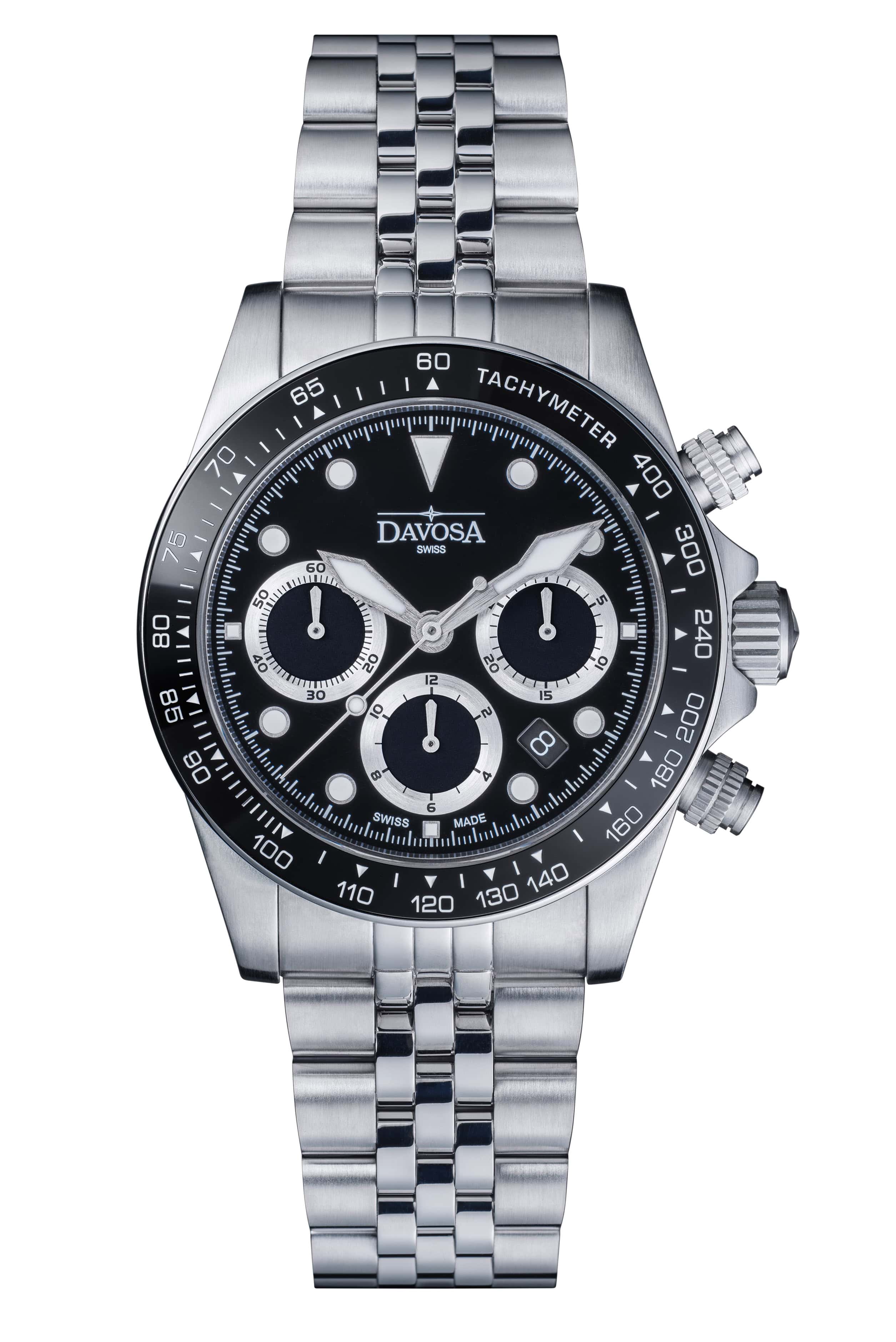 Ternos Professional Chronograph in Black Dial with PentaLink Bracelet Ref. 161.543.05 Chronograph Davosa USA Official Distributor. Prices are Final. Tax & duties included. 42mm Black PentaLink