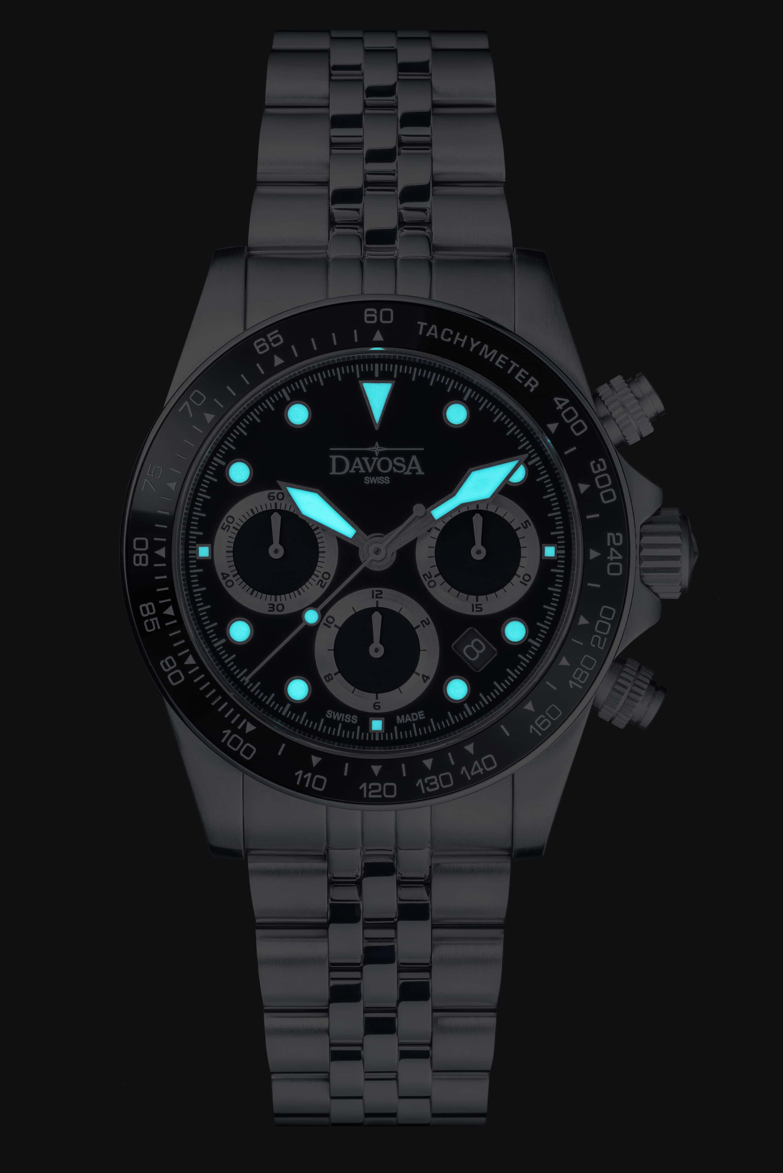 Ternos Professional Chronograph in Black Dial with PentaLink Bracelet Ref. 161.543.05 Chronograph Davosa USA Official Distributor. Prices are Final. Tax & duties included.