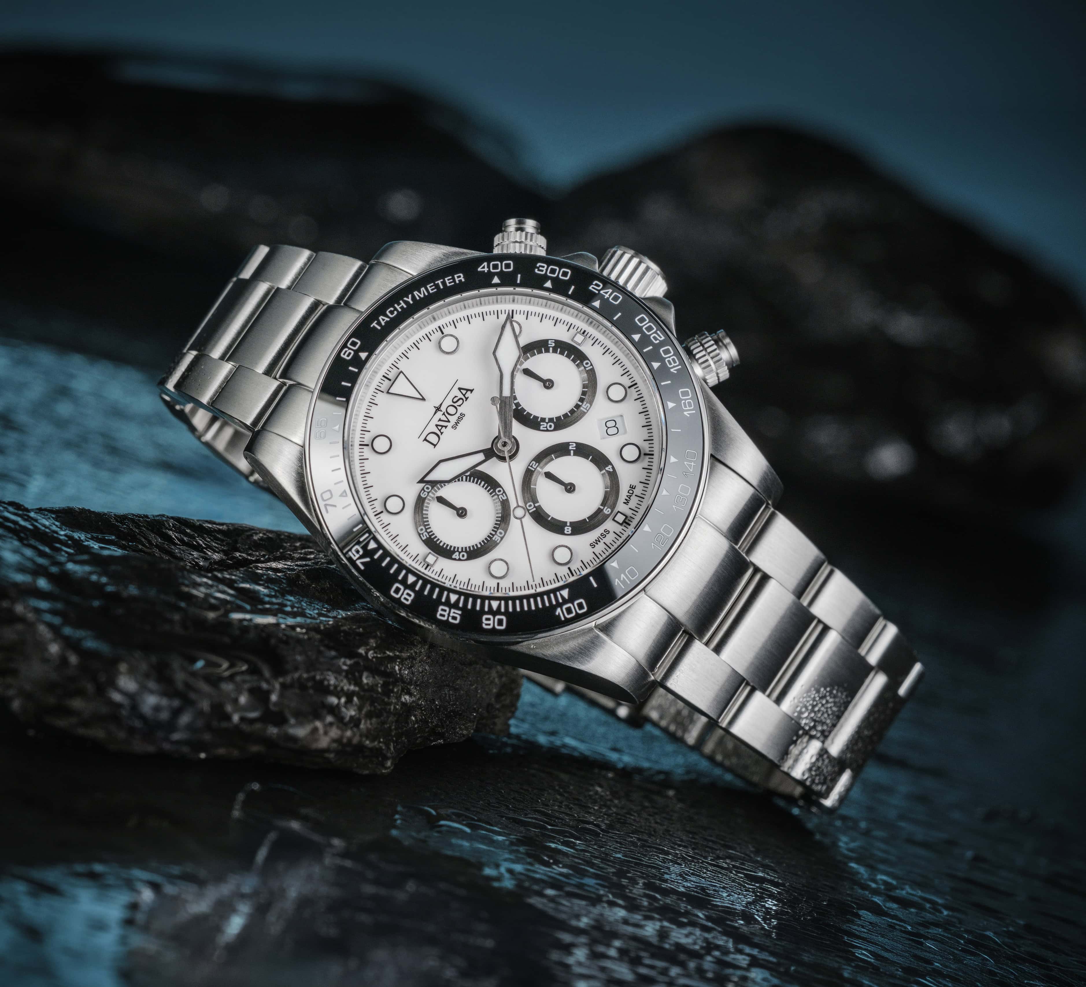 Ternos Professional Chronograph in White Dial with TriaLink Bracelet Ref. 161.543.20 Chronograph Davosa USA Official Distributor. Prices are Final. Tax & duties included.