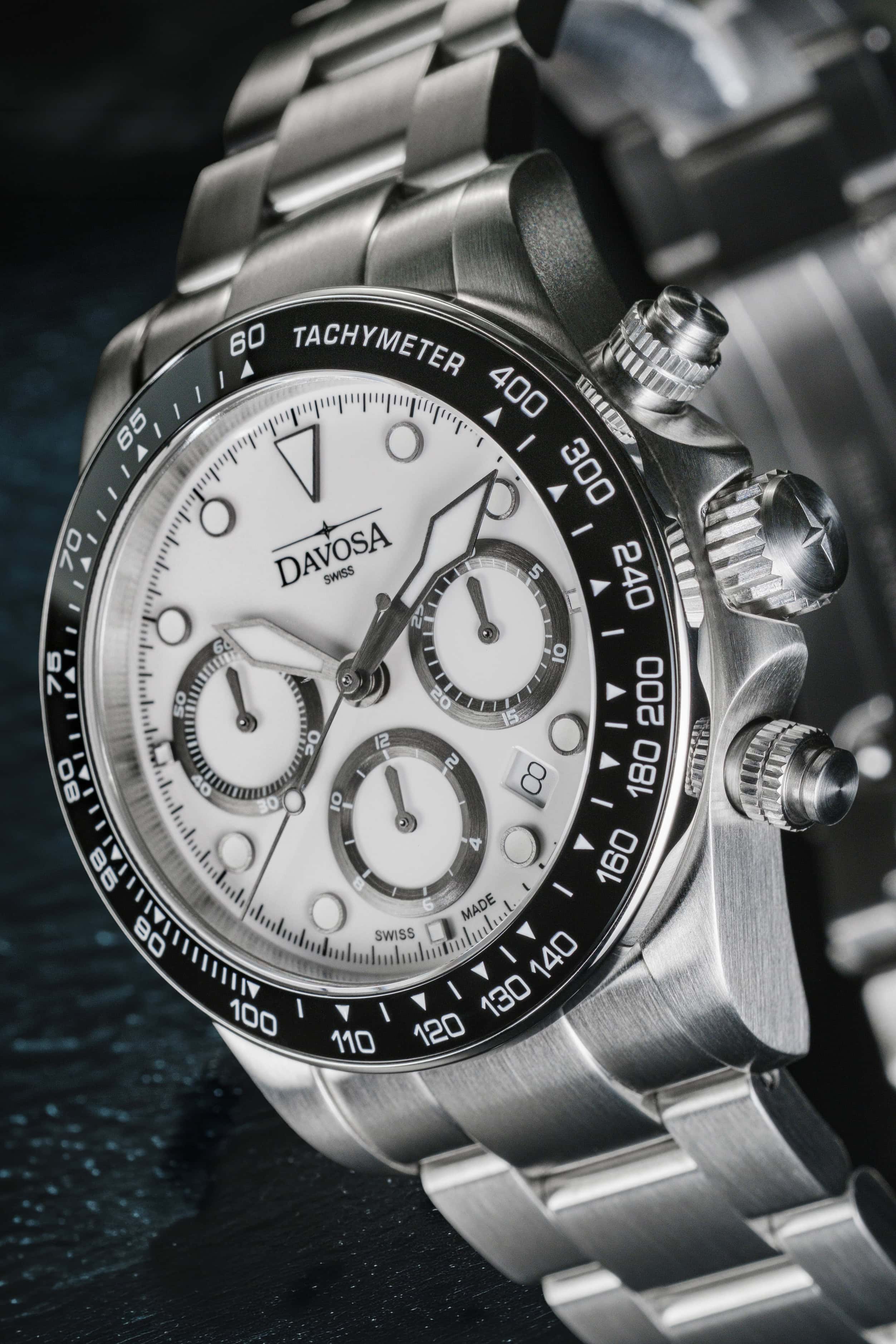 Ternos Professional Chronograph in White Dial with TriaLink Bracelet Ref. 161.543.20 Chronograph Davosa USA Official Distributor. Prices are Final. Tax & duties included.