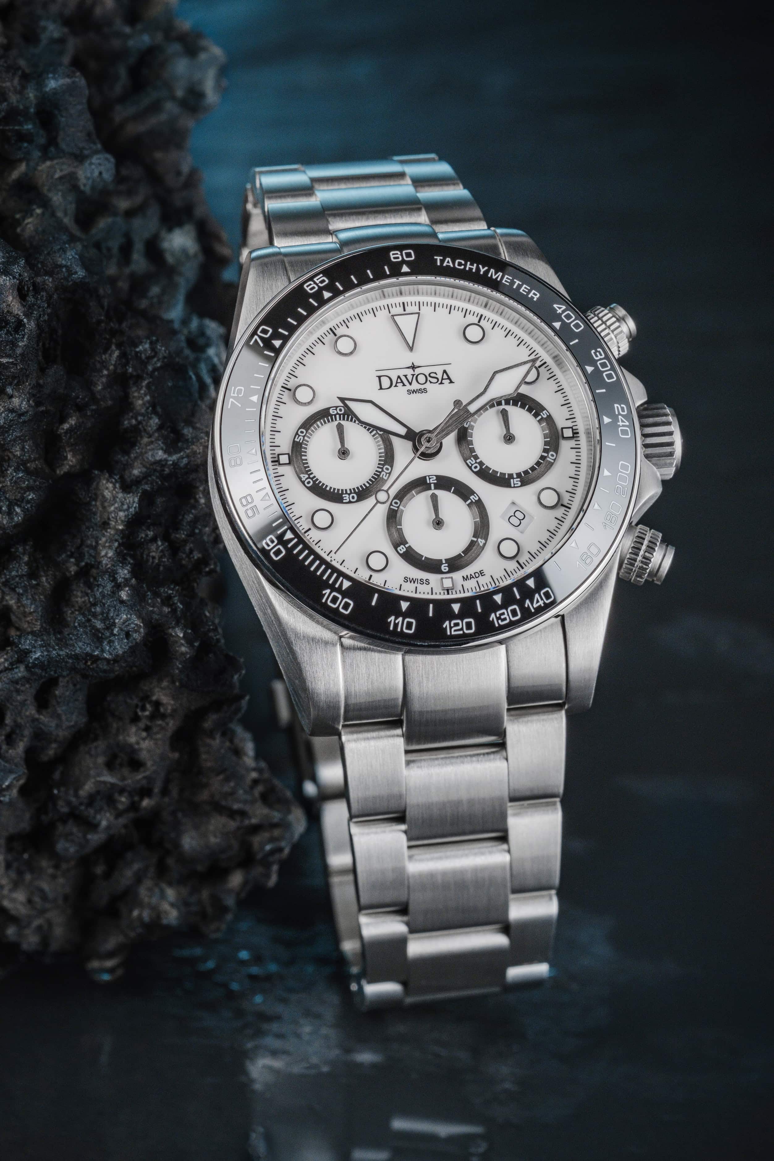 Ternos Professional Chronograph in White Dial with TriaLink Bracelet Ref. 161.543.20 Chronograph Davosa USA Official Distributor. Prices are Final. Tax & duties included.