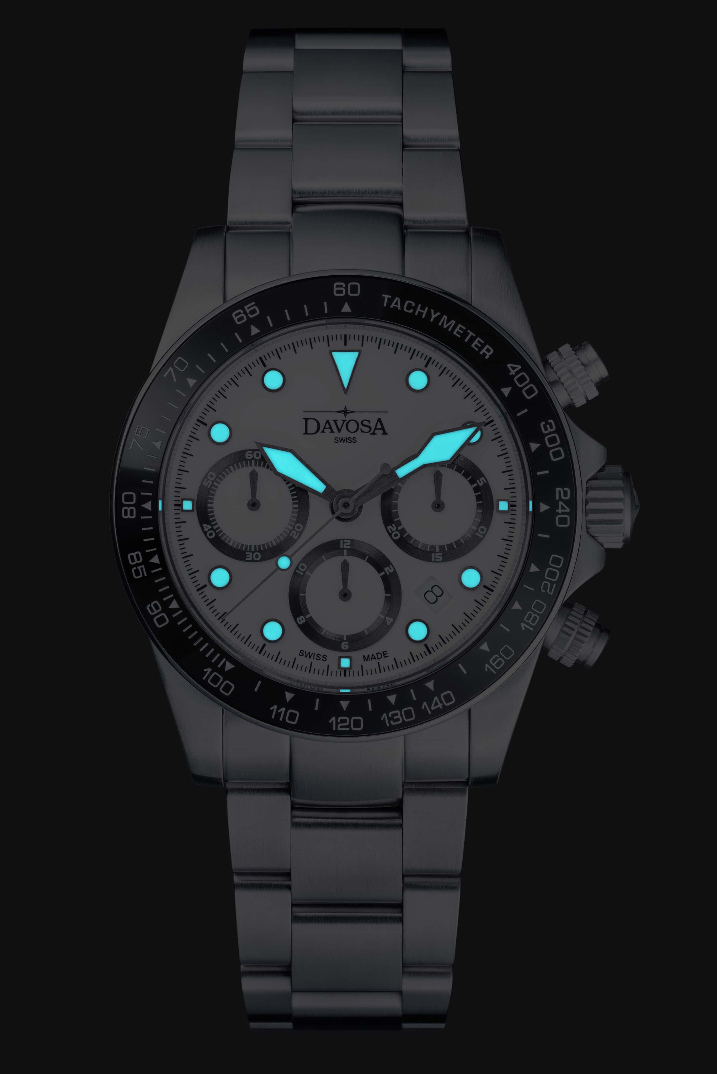 Ternos Professional Chronograph in White Dial with TriaLink Bracelet Ref. 161.543.20 Chronograph Davosa USA Official Distributor. Prices are Final. Tax & duties included.