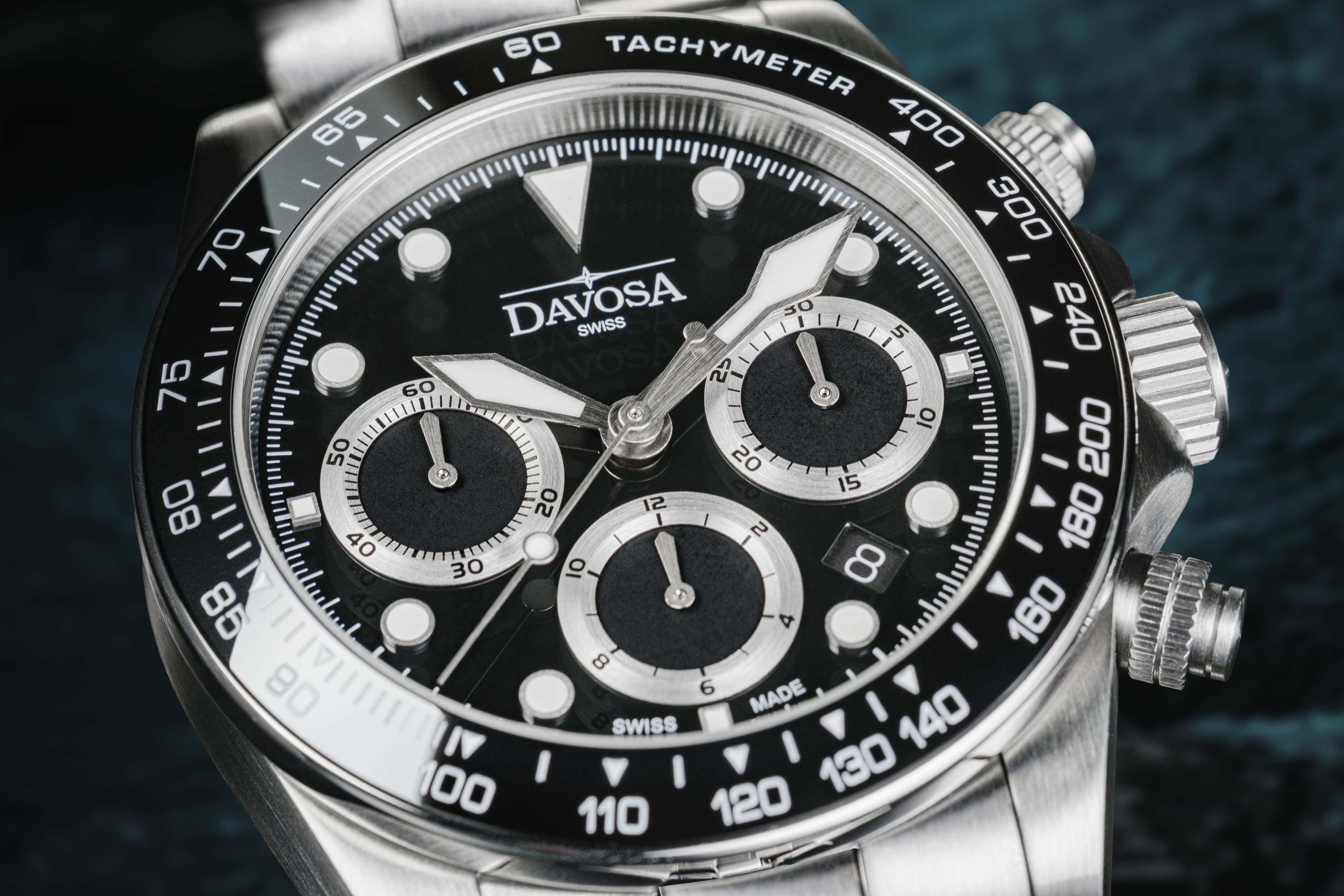 Ternos Professional Chronograph in Black Dial with TriaLink Bracelet Ref. 161.543.50 Chronograph Davosa USA Official Distributor. Prices are Final. Tax & duties included.