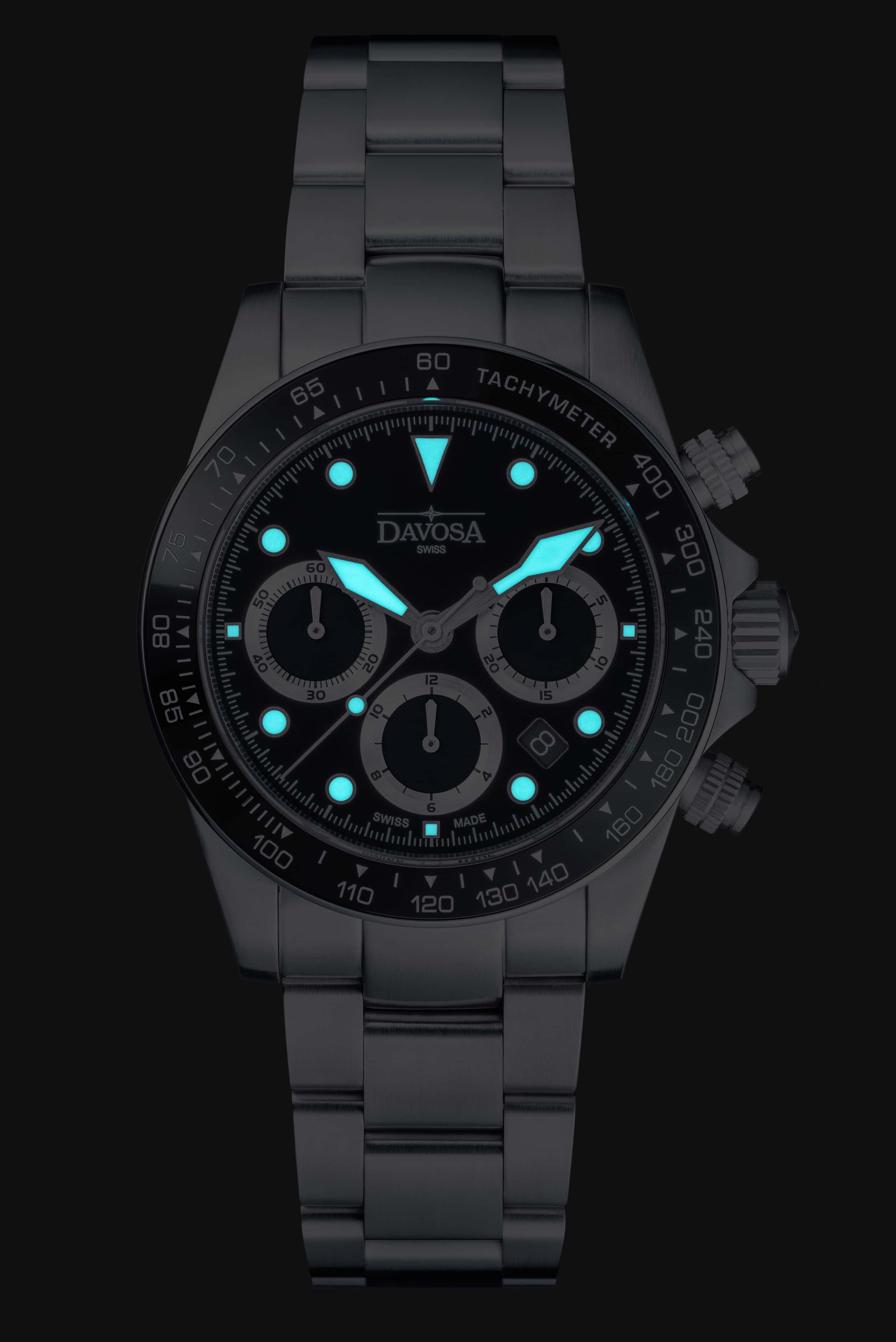 Ternos Professional Chronograph in Black Dial with TriaLink Bracelet Ref. 161.543.50 Chronograph Davosa USA Official Distributor. Prices are Final. Tax & duties included.