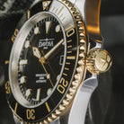 Ternos Diver Automatic Two-Tone 200m Swiss-Made Gold and Black Unisex Diver Watch 161.551.05 Without Loupe and Pentalink Bracelet Diver Davosa USA Official Distributor. Prices are Final. Tax & duties included.