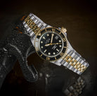 Ternos Diver Automatic Two-Tone 200m Swiss-Made Gold and Black Unisex Diver Watch 161.551.05 Without Loupe and Pentalink Bracelet Diver Davosa USA Official Distributor. Prices are Final. Tax & duties included.