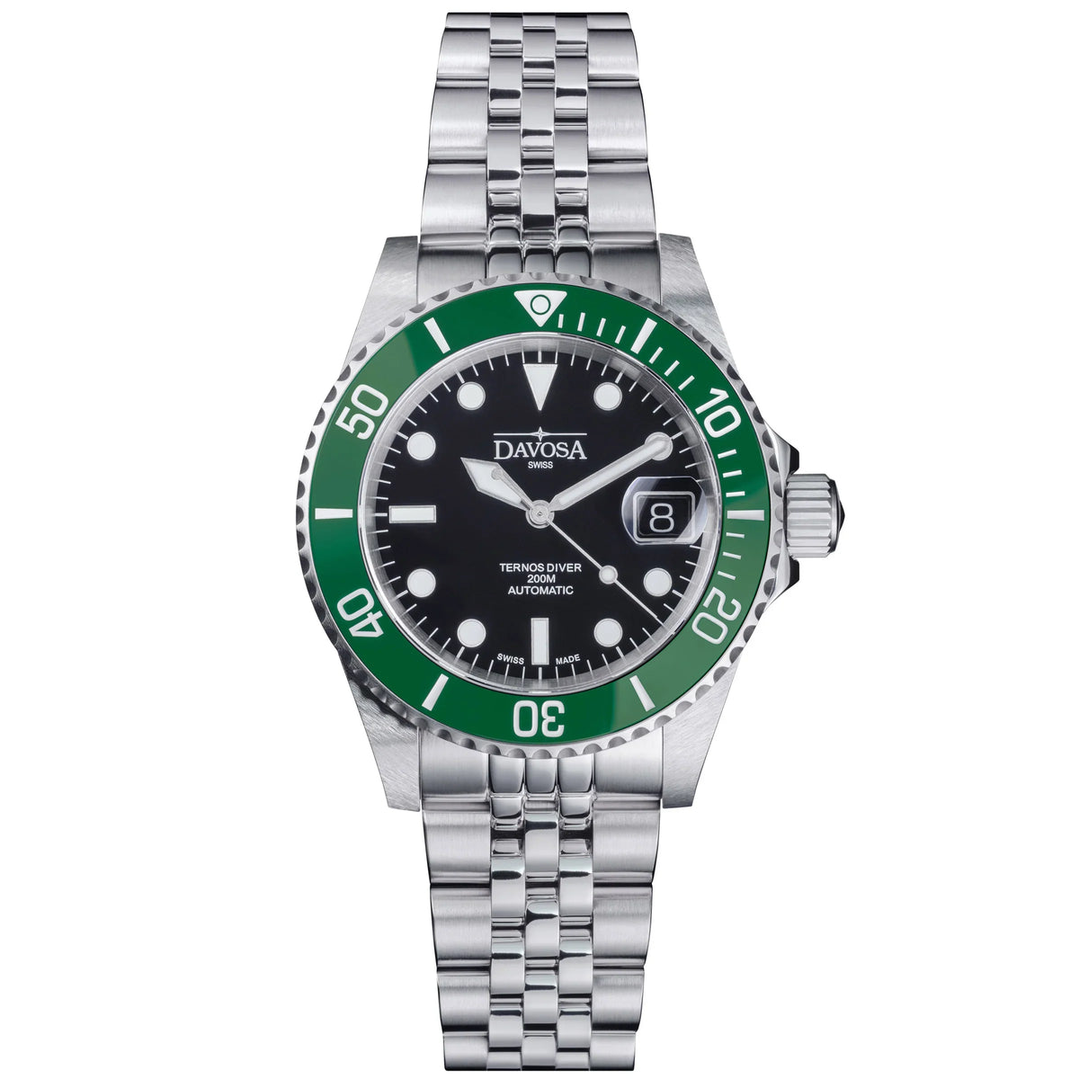 Ternos Diver Automatic 200m Swiss-Made Green and Black Unisex Diver Watch Diver DAVOSA Swiss PentaLink With Date loupe
