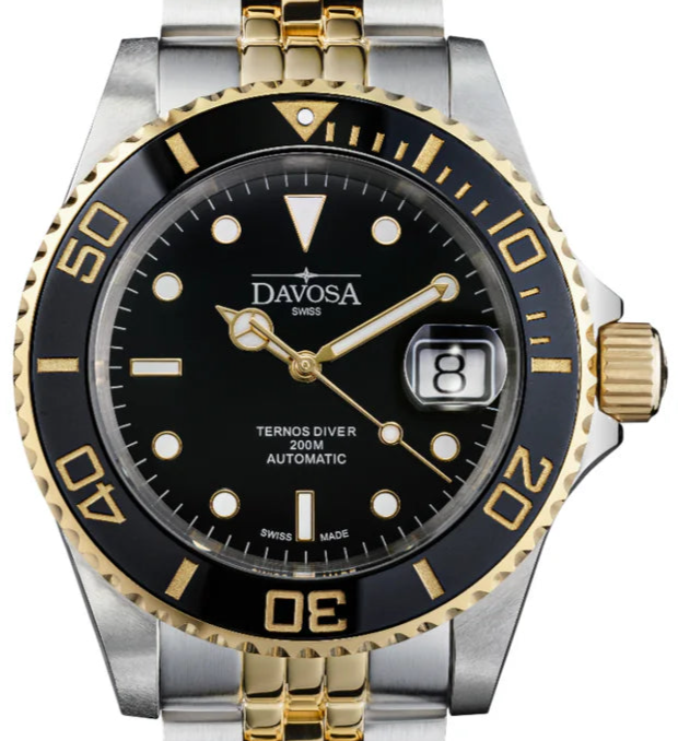 Ternos Ceramic Automatic Swiss-Made PVD Gold Diver Watch 16155503 Diver Davosa USA Official Distributor. Prices are Final. Tax & duties included. 40mm Black-Gold PentaLink