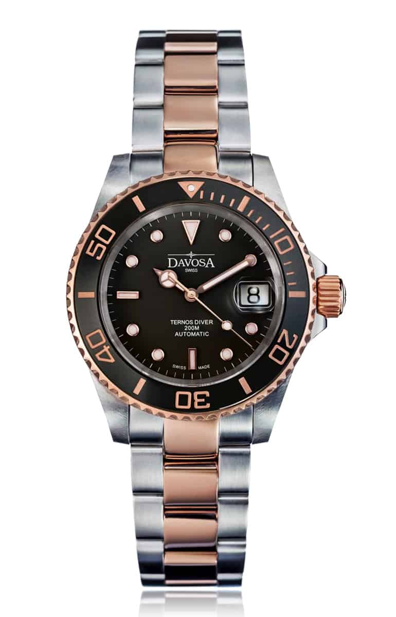 Ternos Ceramic Automatic Swiss-Made Black Rose Gold Diving Watch 16155565 Diver Davosa USA Official Distributor. Prices are Final. Tax & duties included.   