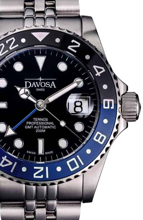 Ternos Professional Automatic 200m GMT Black Blue Diving Watch 16157104 GMT Davosa USA Official Distributor. Prices are Final. Tax & duties included.   