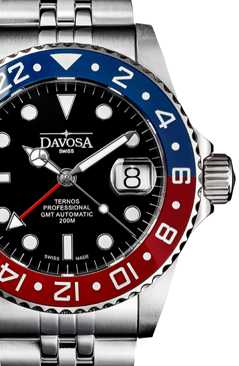 Ternos Professional Automatic 200m GMT Red Blue Diving Watch 16157106 GMT Davosa USA Official Distributor. Prices are Final. Tax & duties included.   