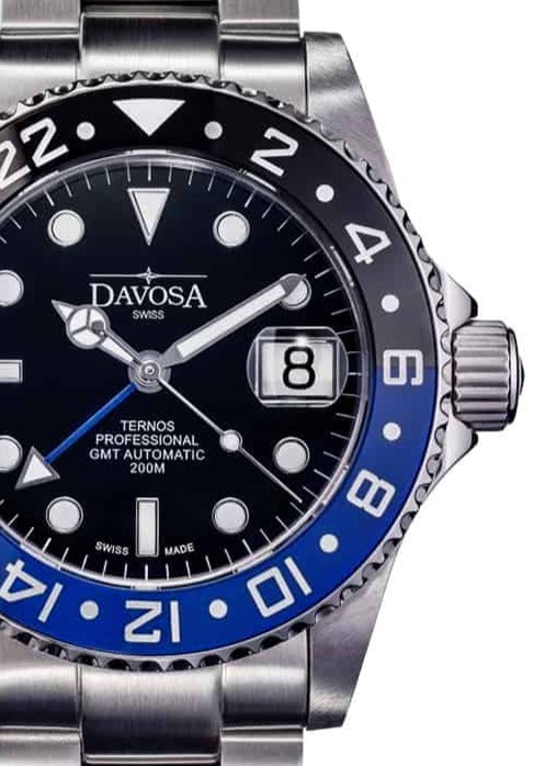 Ternos Professional Automatic 200m GMT Black Blue Diving Watch 16157145 GMT Davosa USA Official Distributor. Prices are Final. Tax & duties included.   