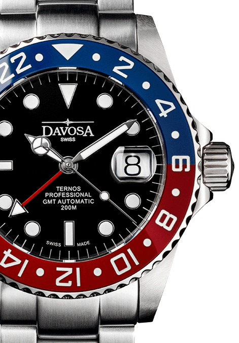 Ternos Professional Automatic 200m GMT Red Blue Diving Watch 16157160 GMT Davosa USA Official Distributor. Prices are Final. Tax & duties included.   